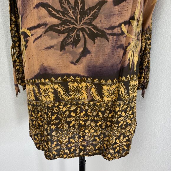 Putri Diana Batik Brown Tunic Blouse Top Med Long Sleeves Boho Whimsy Fairy Goth - Picture 5 of 10